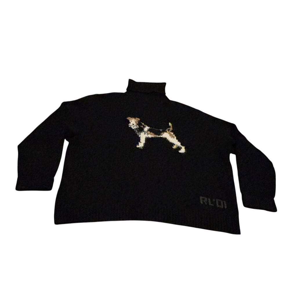 Polo by Ralph Lauren Men's Black Lambswool Turtle Neck Sweater Dog XXL Vintage - Picture 2 of 10